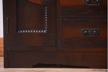 アンティーク家具　大正ロマン　色ガラス入り!変わり型本箱(ブックケース)