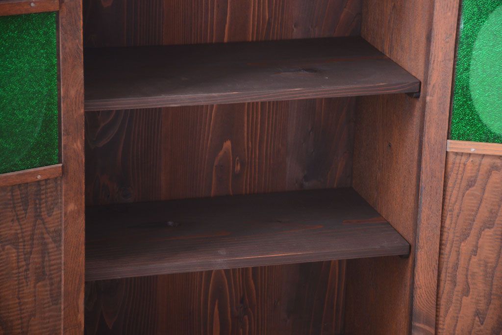 アンティーク家具　大正ロマン　色ガラス入り!変わり型本箱(ブックケース)