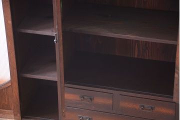 アンティーク家具　大正ロマン　色ガラス入り!変わり型本箱(ブックケース)