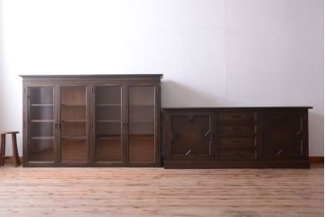 ビンテージ　神戸家具　優雅な重ねキャビネット(食器棚・収納棚)