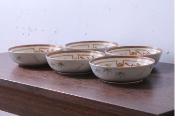 古民具・骨董　明治〜大正　九谷色絵なます皿5客セット(2)