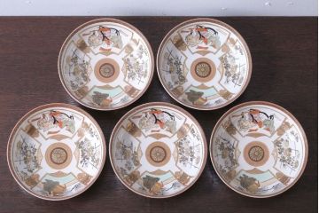 古民具・骨董　明治〜大正　九谷色絵なます皿5客セット(2)