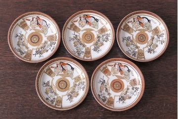 古民具・骨董　明治〜大正　九谷色絵小皿5客セット(1)