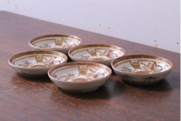古民具・骨董　明治〜大正　九谷色絵小皿5客セット(1)