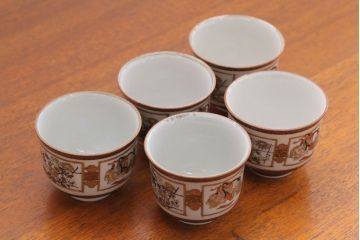 古民具・骨董　明治〜大正　九谷色絵向付5客セット