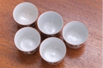 古民具・骨董　明治〜大正　九谷色絵向付5客セット(2)