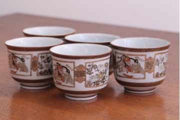 古民具・骨董　明治〜大正　九谷色絵向付5客セット(2)