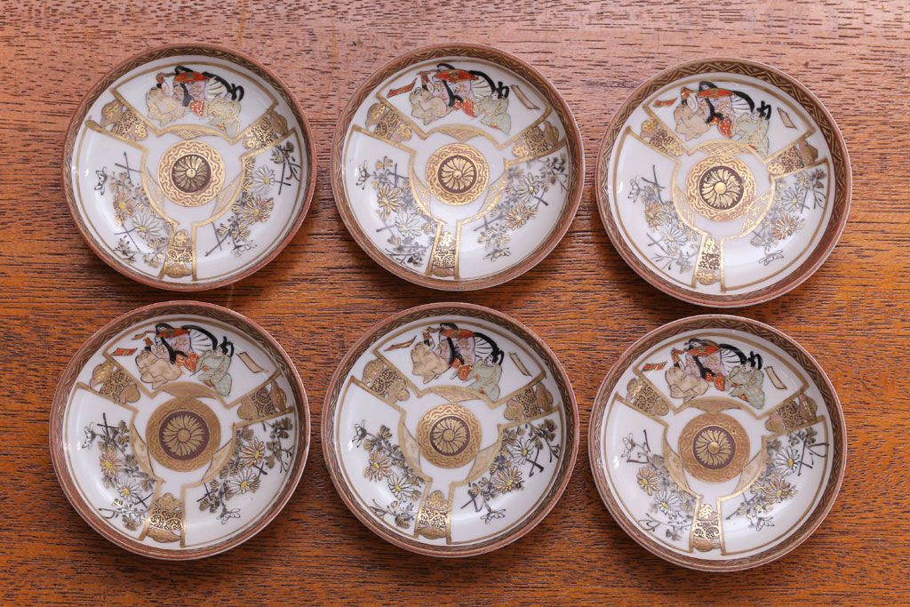 古民具・骨董　明治〜大正　九谷色絵小皿6客セット