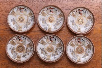 古民具・骨董　明治〜大正　九谷色絵小皿6客セット