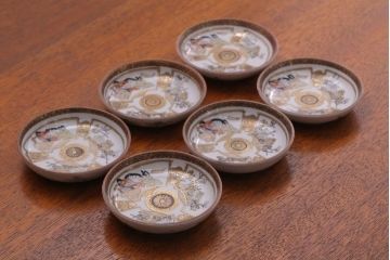 古民具・骨董　明治〜大正　九谷色絵小皿6客セット
