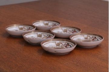 古民具・骨董　明治〜大正　九谷色絵小皿6客セット
