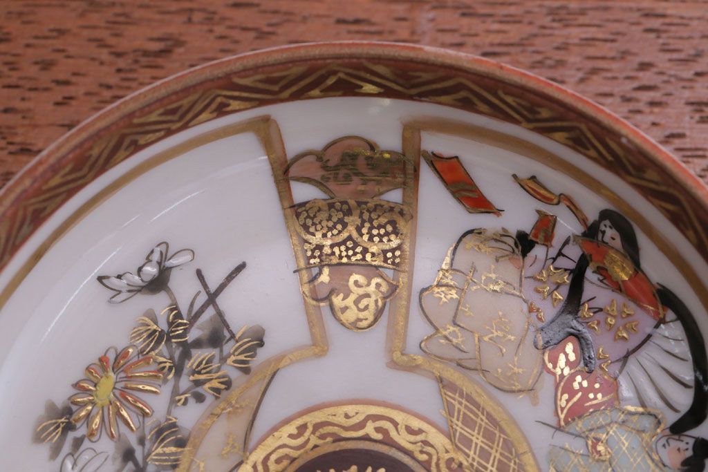 古民具・骨董　明治〜大正　九谷色絵小皿6客セット