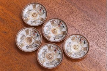 古民具・骨董　明治〜大正　九谷色絵小皿5客セット(2)