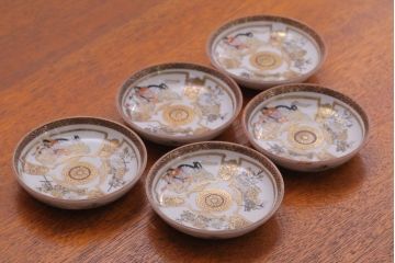 古民具・骨董　明治〜大正　九谷色絵小皿5客セット(2)
