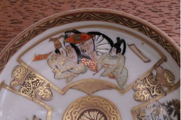 古民具・骨董　明治〜大正　九谷色絵小皿5客セット(2)