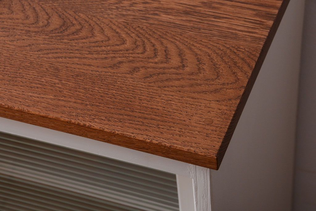 アンティーク家具　ペイント　モールガラス入り!4枚扉のカウンターテーブル