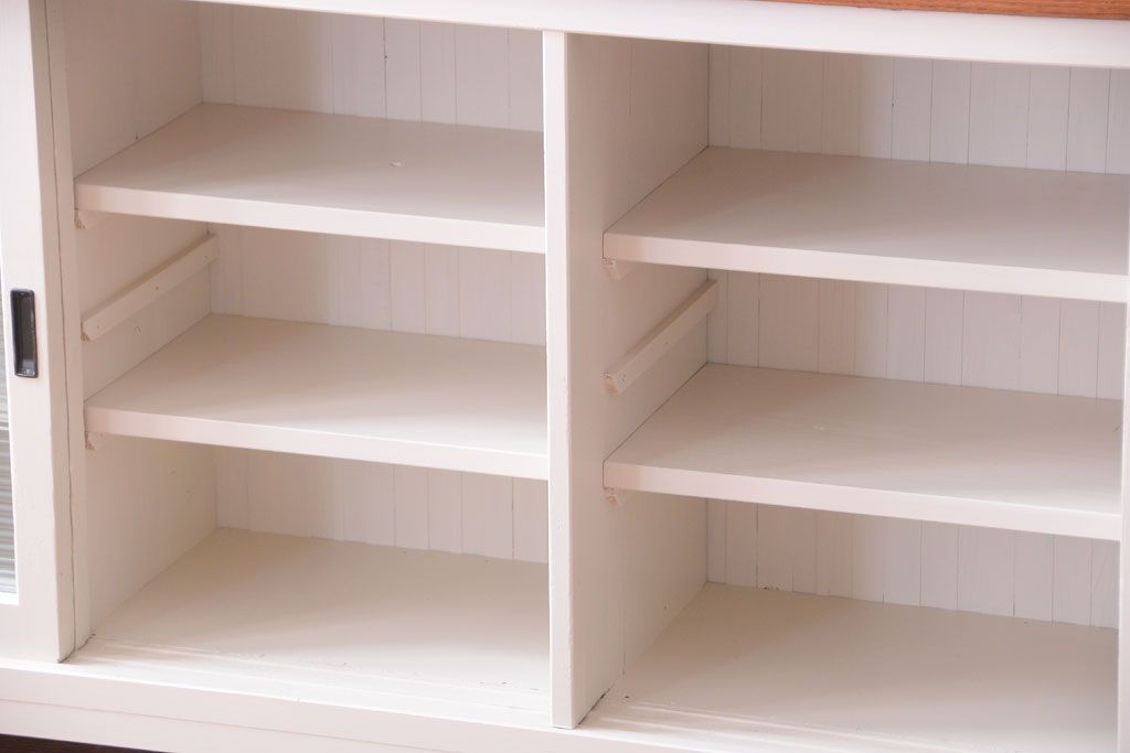 アンティーク家具　ペイント　モールガラス入り!4枚扉のカウンターテーブル