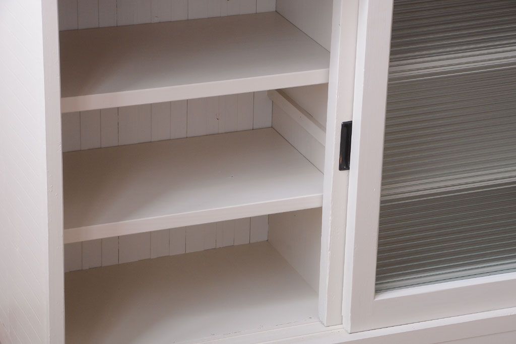 アンティーク家具　ペイント　モールガラス入り!4枚扉のカウンターテーブル