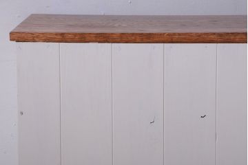 アンティーク家具　ペイント　モールガラス入り!4枚扉のカウンターテーブル