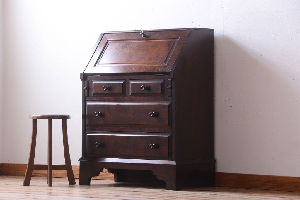 北海道民芸家具　ビューロー　ライティング　再塗装済　ＵＳＥＤ 北海道民芸家具 ビューロー ライティング 再塗装済 USED