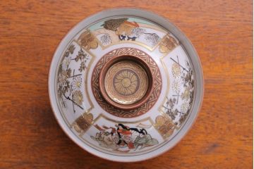 古民具・骨董　明治〜大正　九谷 色絵蓋茶碗5客セット(2)