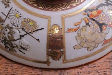 古民具・骨董　明治〜大正　九谷 色絵蓋茶碗5客セット(2)