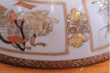 古民具・骨董　明治〜大正　九谷 色絵蓋茶碗5客セット(2)
