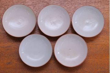 古民具・骨董　明治〜大正　九谷 色絵蓋茶碗5客セット(2)