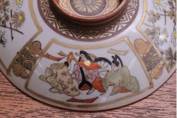 古民具・骨董　明治〜大正　九谷 色絵蓋茶碗5客セット(3)