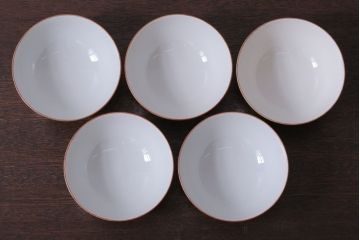古民具・骨董　明治〜大正　九谷 色絵蓋茶碗5客セット(3)