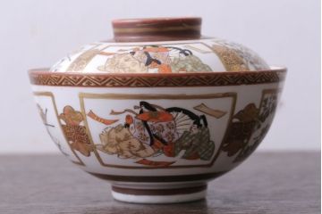 古民具・骨董　明治〜大正　九谷 色絵蓋茶碗4客セット
