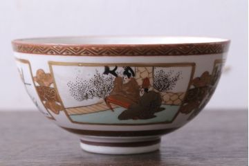 古民具・骨董　明治〜大正　九谷 色絵蓋茶碗4客セット