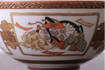 古民具・骨董　明治〜大正　九谷 色絵蓋茶碗4客セット
