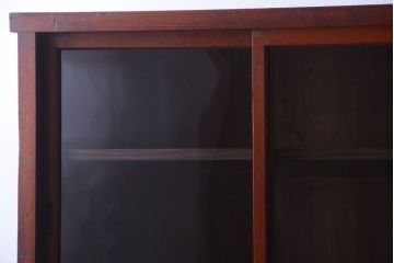 アンティーク家具　和製アンティーク　大正　4枚引き戸の檜材製重ね収納棚(戸棚)