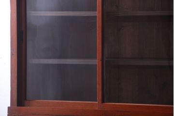 アンティーク家具　和製アンティーク　大正　4枚引き戸の檜材製重ね収納棚(戸棚)