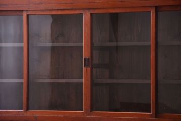 アンティーク家具　和製アンティーク　大正　4枚引き戸の檜材製重ね収納棚(戸棚)