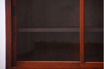 アンティーク家具　和製アンティーク　大正　4枚引き戸の檜材製重ね収納棚(戸棚)