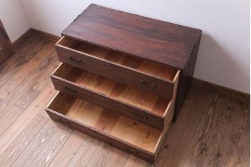 アンティーク家具　和製アンティーク　シンプルな古い木製の箪笥ローボード(衣装箪笥)(2)