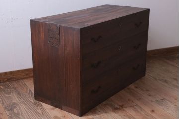 アンティーク家具　和製アンティーク　シンプルな古い木製の箪笥ローボード(衣装箪笥)(2)