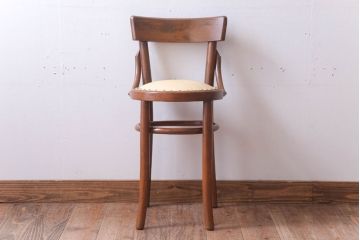 レトロ家具　アンティーク　本革座面のレトロなベントウッドチェア(椅子)