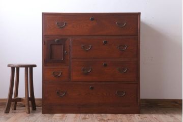 アンティーク家具　和製アンティーク　関西系!前面栓材の上品なハーモニカ付き衣装箪笥