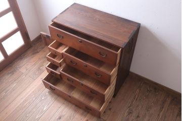 アンティーク家具　和製アンティーク　関西系!前面栓材の上品なハーモニカ付き衣装箪笥