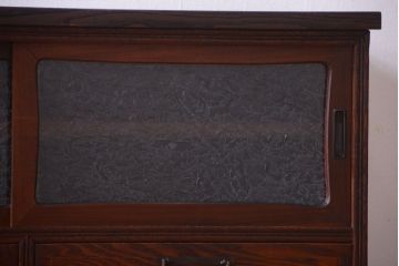 アンティーク家具　古民具・骨董　明治〜大正　高級品!前面欅材の結霜ガラス戸ローボード