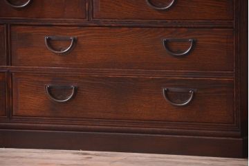 アンティーク家具　古民具・骨董　明治〜大正　高級品!前面欅材の結霜ガラス戸ローボード