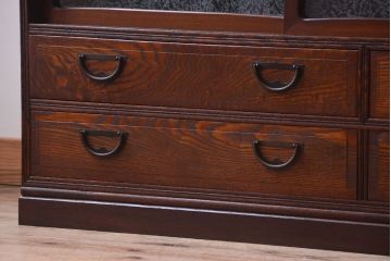 アンティーク家具　古民具・骨董　明治〜大正　高級品!前面欅材の結霜ガラス戸ローボード
