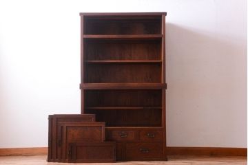 アンティーク家具　古民具・骨董　明治〜大正　前面玉杢無垢材の重ね戸棚(収納棚)