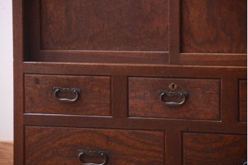 アンティーク家具　古民具・骨董　明治〜大正　前面玉杢無垢材の重ね戸棚(収納棚)