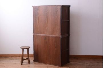 アンティーク家具　古民具・骨董　明治〜大正　前面玉杢無垢材の重ね戸棚(収納棚)