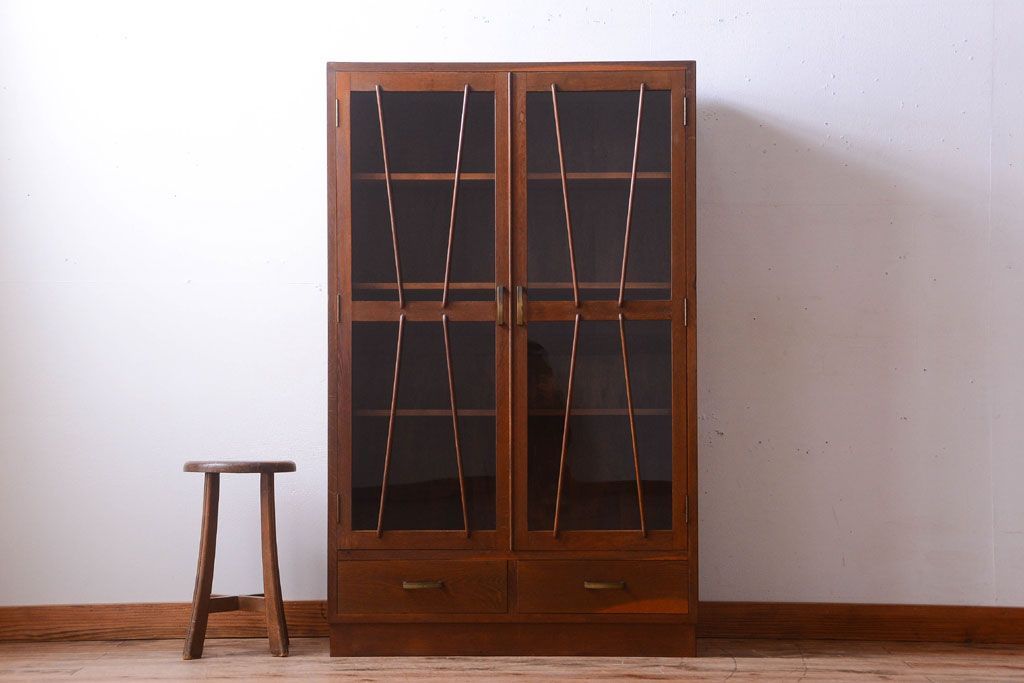 レトロ家具　昭和レトロ　前面ナラ材!おしゃれなアンティーク本箱