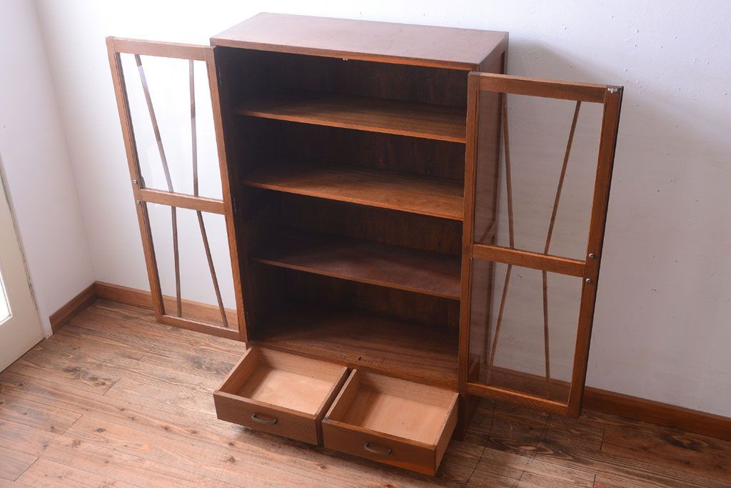 レトロ家具　昭和レトロ　前面ナラ材!おしゃれなアンティーク本箱